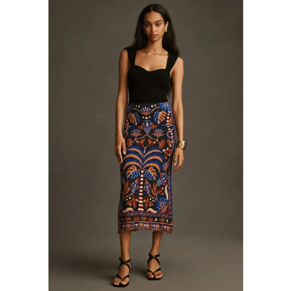 Farm Rio Nature Beauty Scarf Knit Midi Skirt - Picture 4 of 11